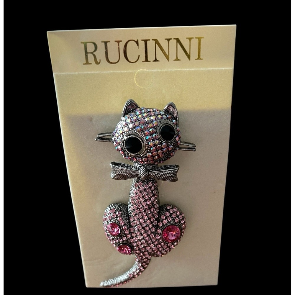 Rucinni Kitty Cat Kitten Brooch Lapel Pin‎ Swarovoski Stellux Crystals Jewelry - Picture 4 of 5
